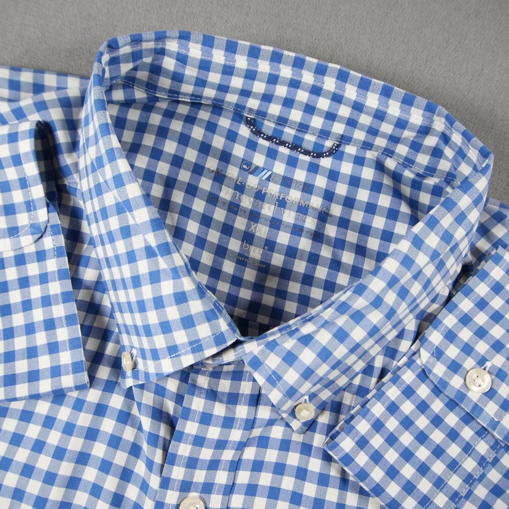 Vineyard Vines OTG Performance Shirt Mens XXL Long Sleeve Brr Gingham Blue